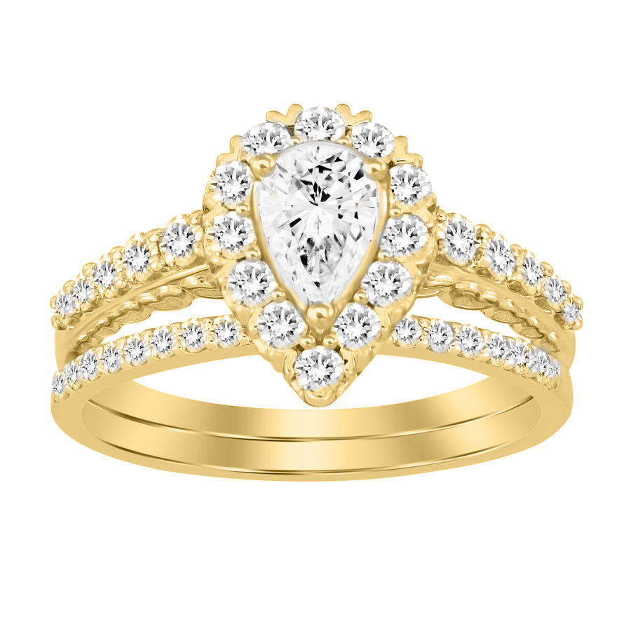 LADIES BRIDAL SET 1.00CT ROUND DIAMOND 14K YELLOW GOLD (CENTER STONE 0.33CT PEAR DIAMOND)