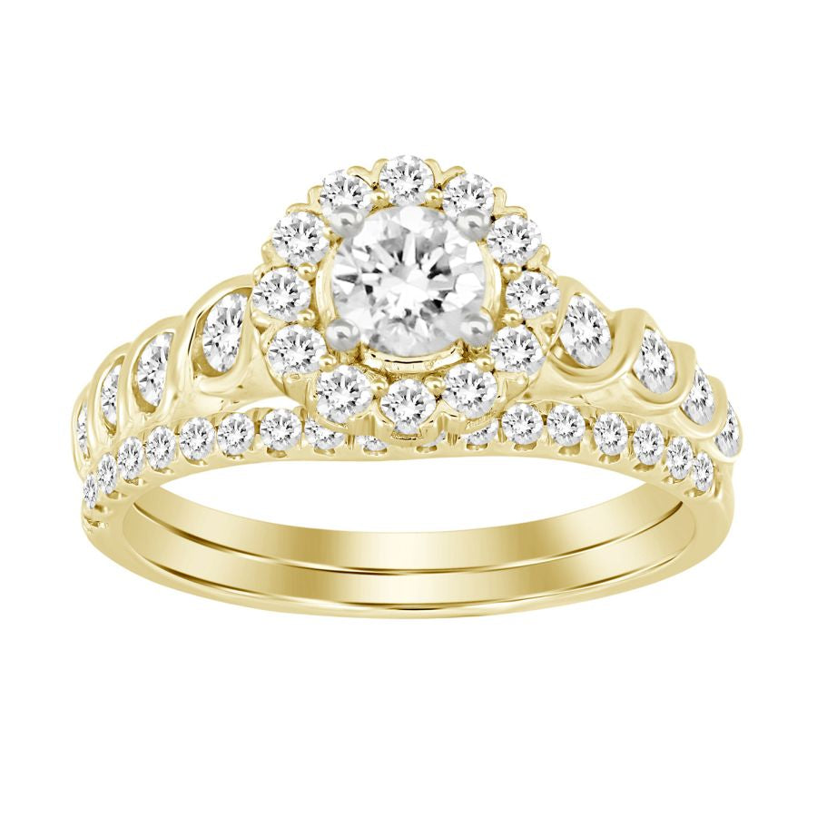 LADIES BRIDAL SET 1.00CT ROUND DIAMOND 14K YELLOW GOLD (CENTER STONE 0.33CT ROUND DIAMOND)