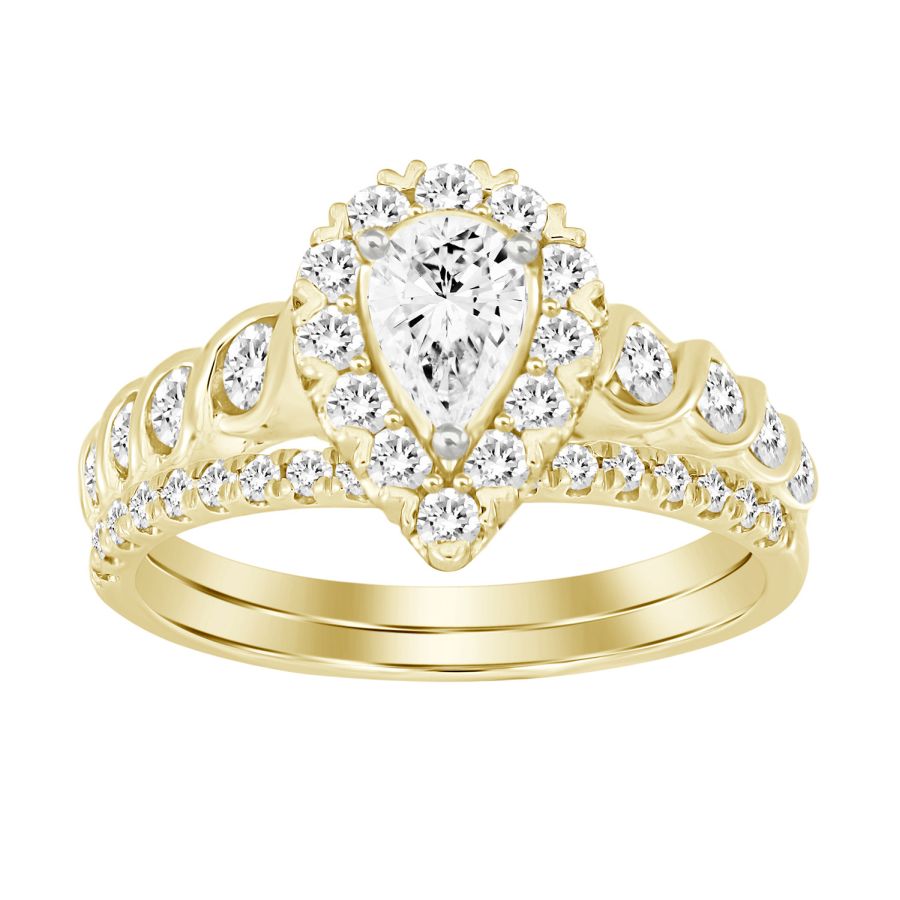 LADIES BRIDAL SET 1.00CT ROUND DIAMOND 14K YELLOW GOLD (CENTER STONE 0.33CT PEAR DIAMOND)