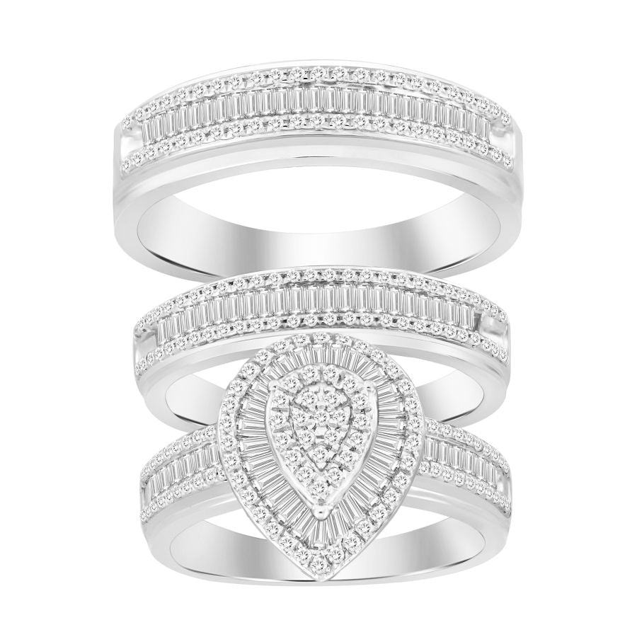 LADIES TRIOS SET 1.00CT ROUND DIAMOND 14K WHITE GOLD