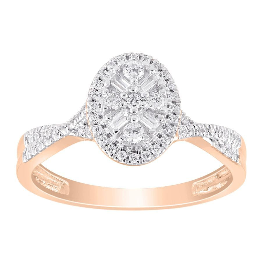 LADIES RING 0.33CT ROUND/BAGUETTE DIAMOND 10K ROSE GOLD