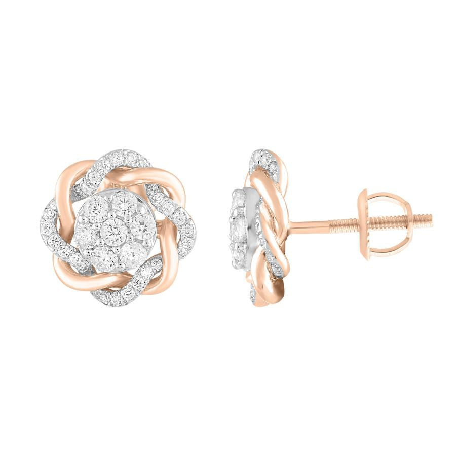 LADIES STUD EARRINGS 0.50CT ROUND DIAMOND 10K ROSE GOLD