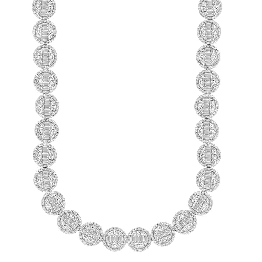 MEN'S NECKLACE 14.00CT ROUND/BAGUETTE DIAMOND 10K WHITE GOLD