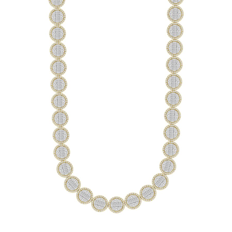 MEN'S NECKLACE 14.00CT ROUND/BAGUETTE DIAMOND 10K YELLOW GOLD