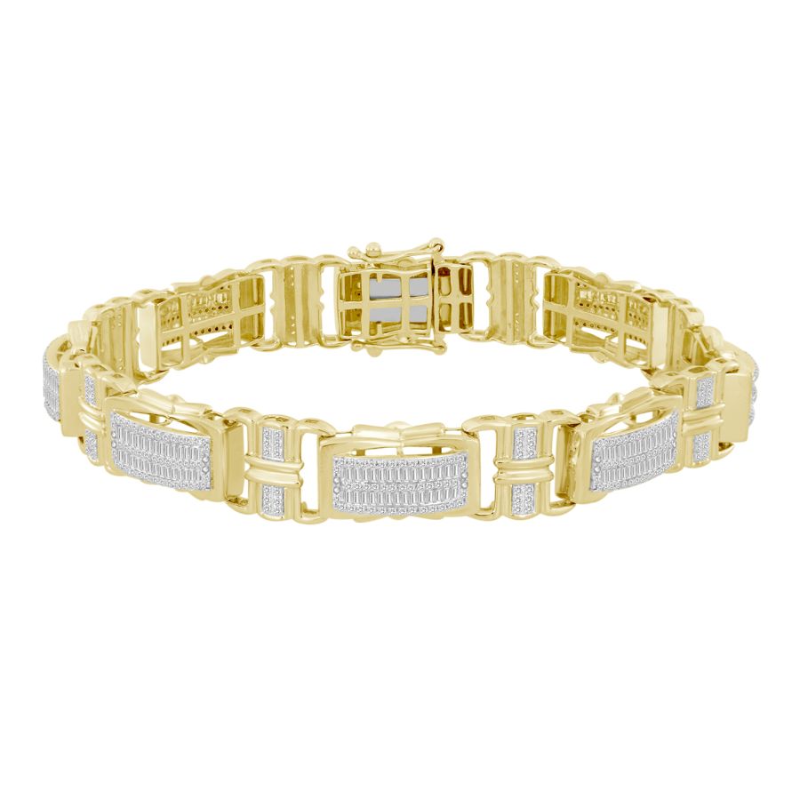 MEN'S BRACELET 3.00CT ROUND/BAGUETTE DIAMOND 10K YELLOW GOLD