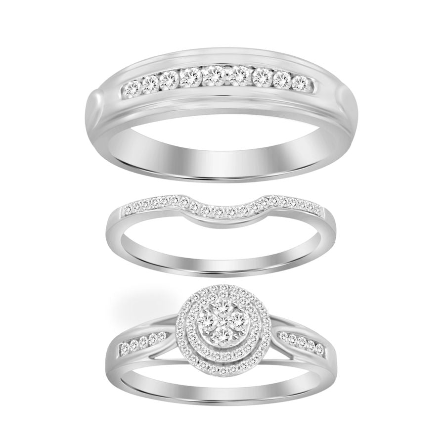 LADIES TRIOS SET 0.50CT ROUND DIAMOND 14K WHITE GOLD