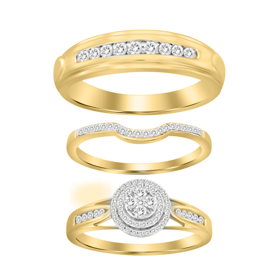 LADIES TRIOS SET 0.50CT ROUND DIAMOND 14K YELLOW GOLD