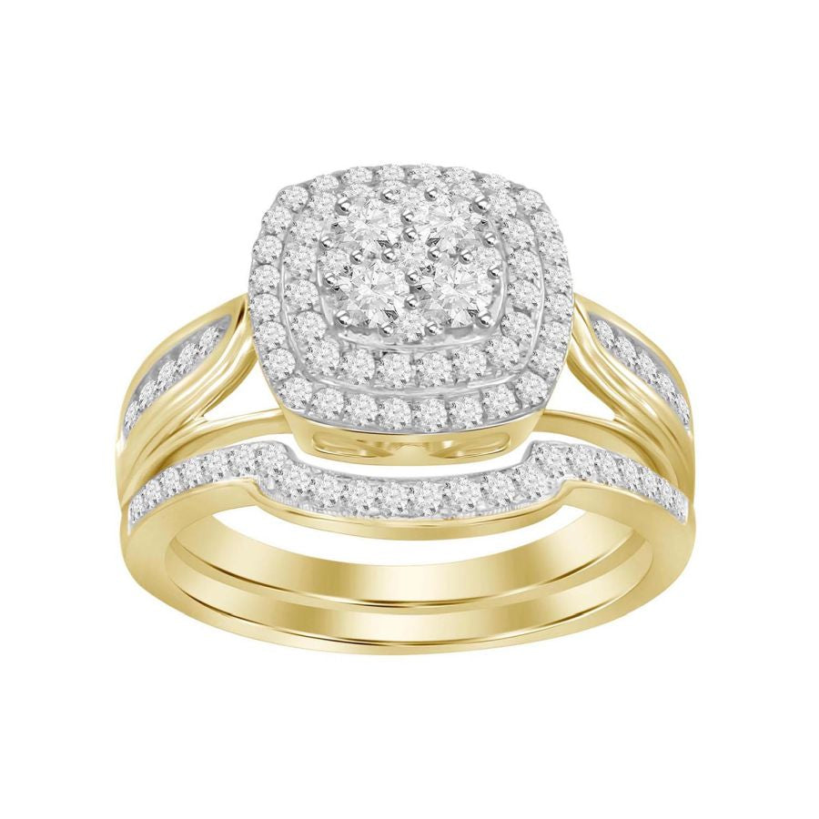 LADIES BRIDAL SET 0.75CT ROUND DIAMOND 10K YELLOW GOLD