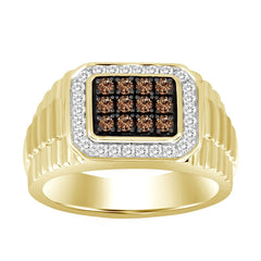 MEN'S RING 0.50CT ROUND DARK BROWN DIAMOND 14K YELLOW GOLD