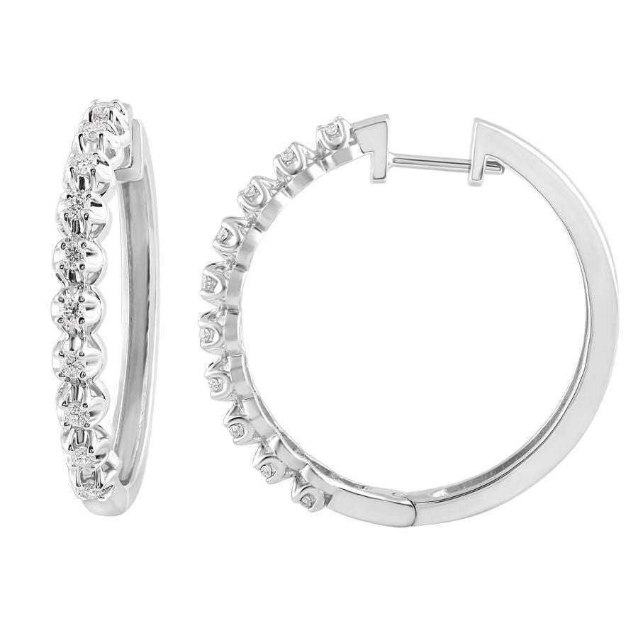 LADIES HOOP EARRINGS 0.50CT ROUND DIAMOND 10K WHITE GOLD