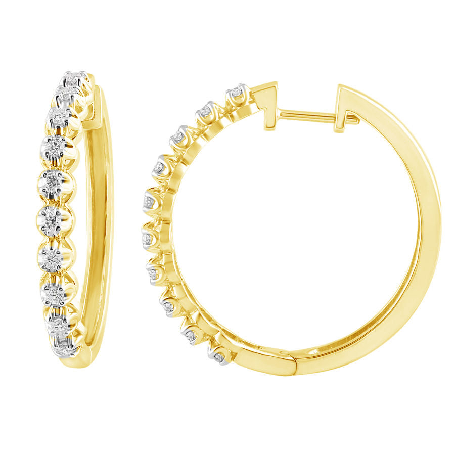 LADIES HOOP EARRINGS 0.50CT ROUND DIAMOND 10K YELLOW GOLD