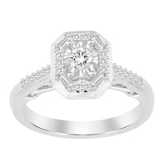 LADIES RING 0.25CT ROUND/BAGUETTE DIAMOND 10K WHITE GOLD