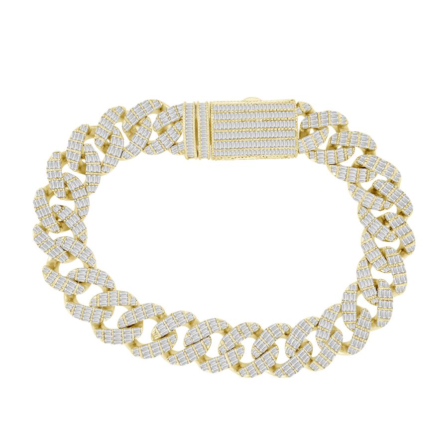 MEN'S BRACELET 7.75CT BAGUETTE DIAMOND 10K YELLOW GOLD