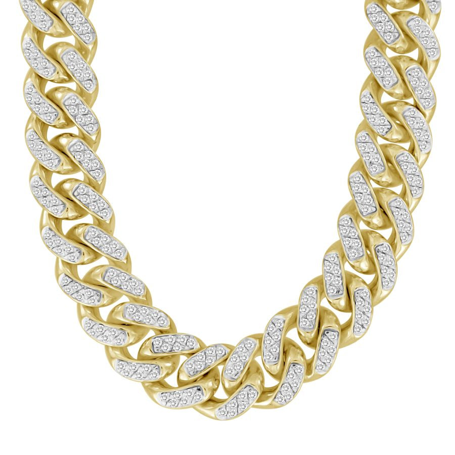 MEN'S NECKLACE 12.00CT ROUND DIAMOND 10K YELLOW GOLD