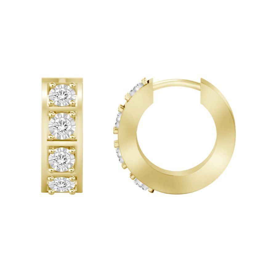 LADIES HOOP EARRINGS 0.25CT ROUND DIAMOND 10K YELLOW GOLD