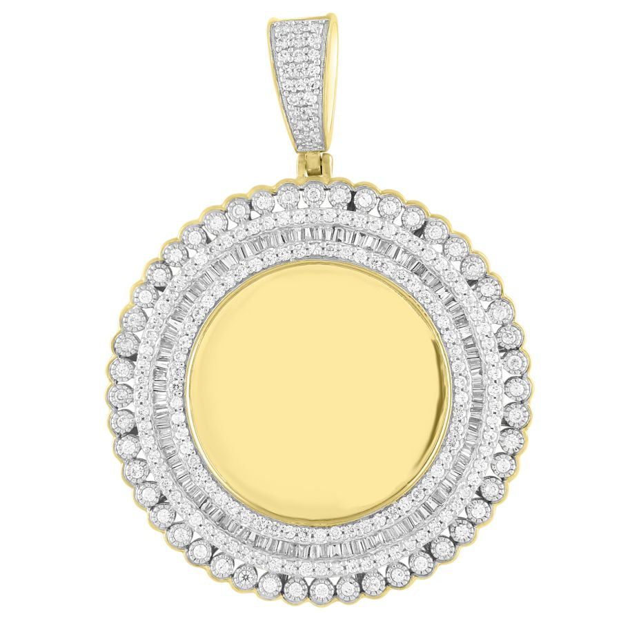 MEN'S PENDANT 2.25CT ROUND/BAGUETTE DIAMOND 10K YELLOW GOLD