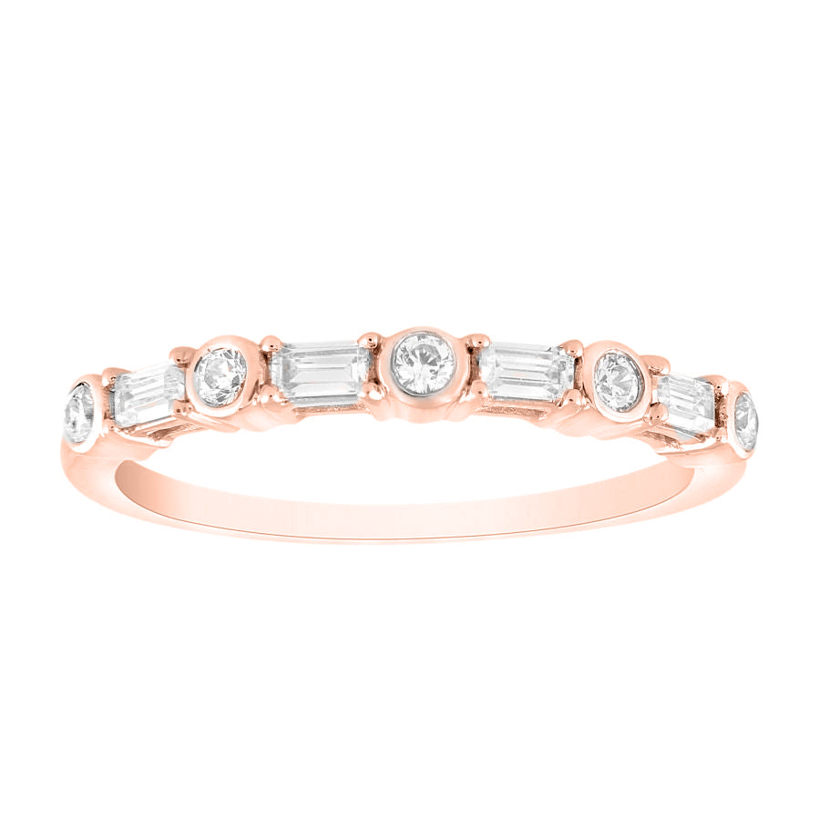 LADIES BAND 0.25CT ROUND/BAGUETTE DIAMOND 10K ROSE GOLD