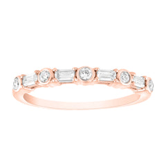 LADIES BAND 0.25CT ROUND/BAGUETTE DIAMOND 10K ROSE GOLD