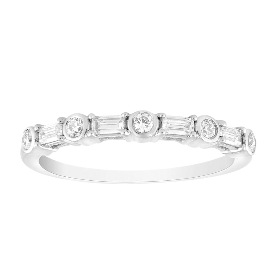 LADIES BAND 0.25CT ROUND/BAGUETTE DIAMOND 10K WHITE GOLD