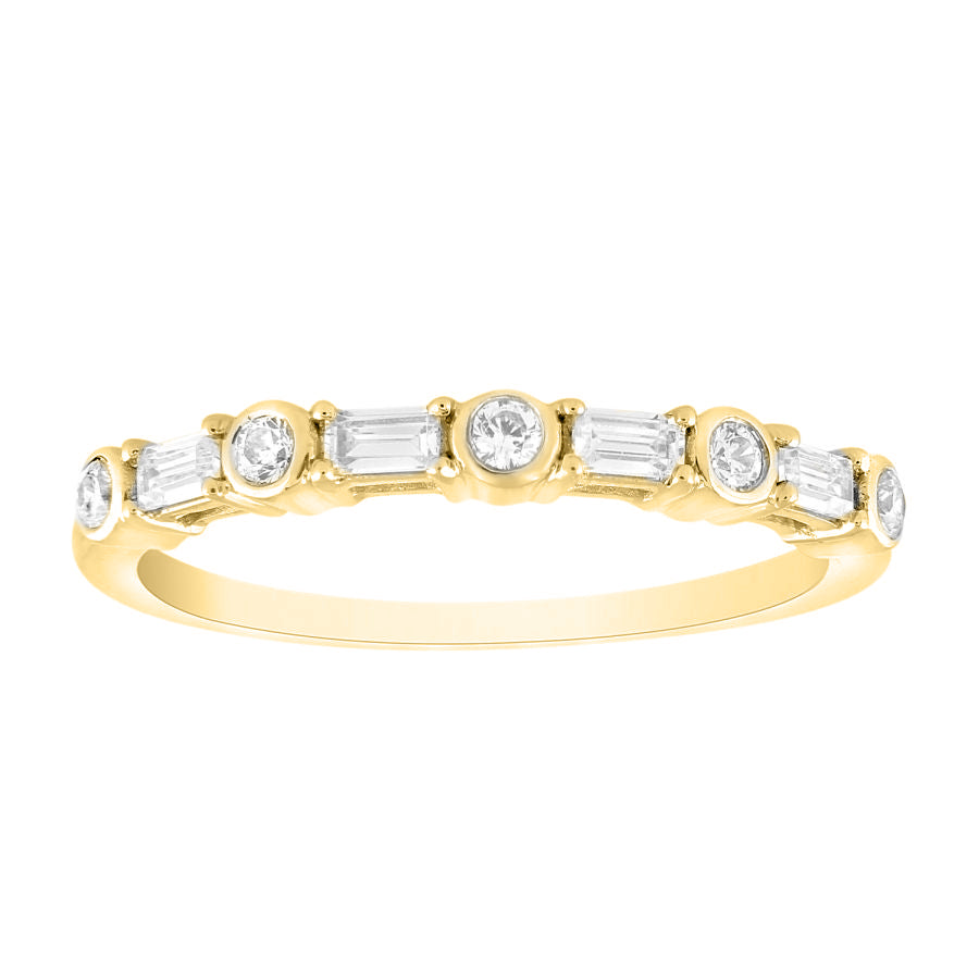 LADIES BAND 0.25CT ROUND/BAGUETTE DIAMOND 10K YELLOW GOLD