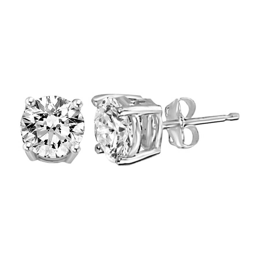 LADIES SOLITAIRE EARRINGS 0.25CT ROUND DIAMOND 10k WHITE GOLD