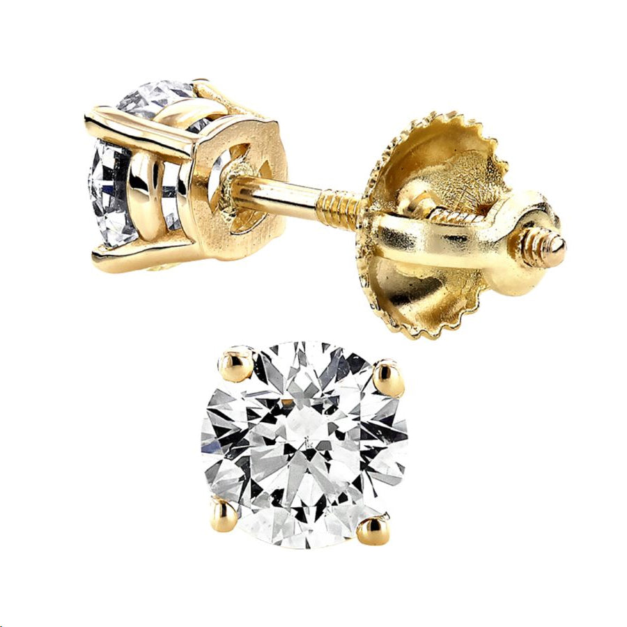 LADIES SOLITAIRE EARRINGS 0.15CT ROUND DIAMOND 10K YELLOW GOLD