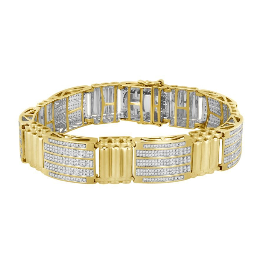 MEN'S BRACELET 1.85CT ROUND DIAMOND 10K YELLOW GOLD