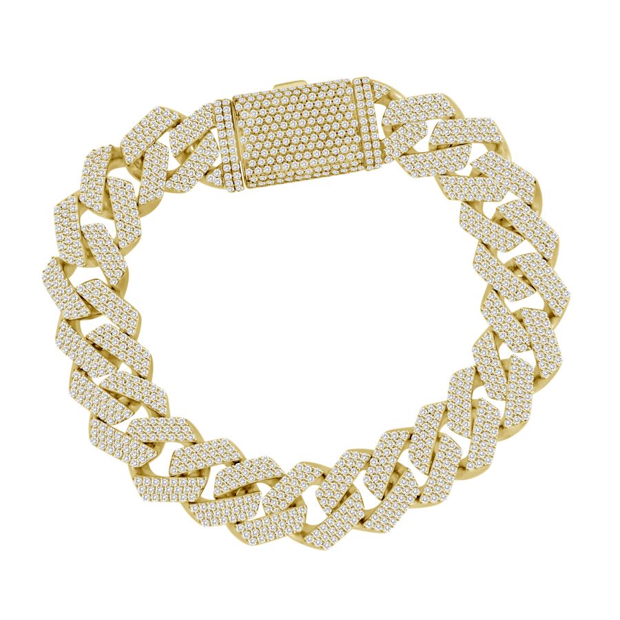 MEN'S BRACELET 11.20CT ROUND DIAMOND 14K YELLOW GOLD