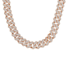 MEN'S NECKLACE 15.75CT ROUND/BAGUETTE DIAMOND 10K ROSE GOLD