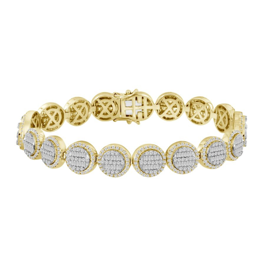 MEN'S BRACELET 6.65CT ROUND/BAGUETTE DIAMOND 10K YELLOW GOLD