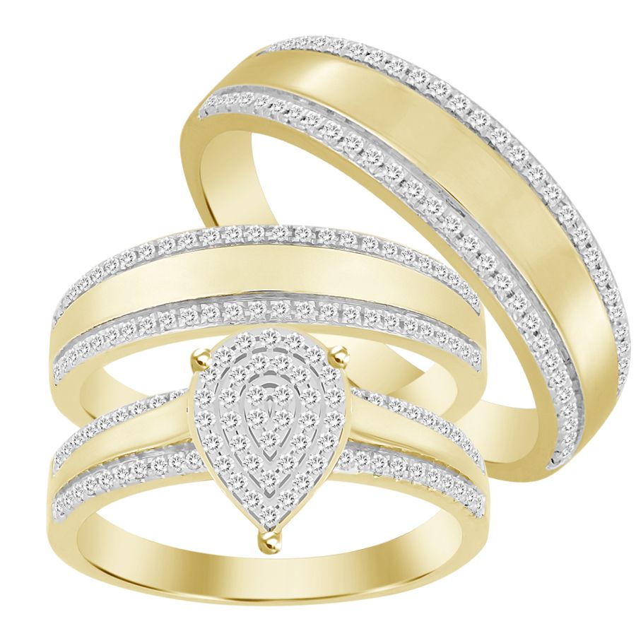 LADIES TRIOS SET 0.50CT ROUND DIAMOND 10K YELLOW GOLD