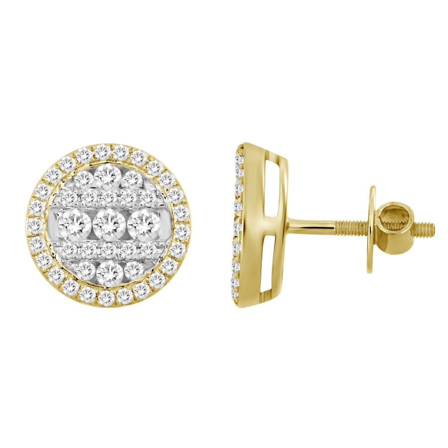 MEN'S STUD EARRINGS 1.00CT ROUND DIAMOND 10K YELLOW GOLD