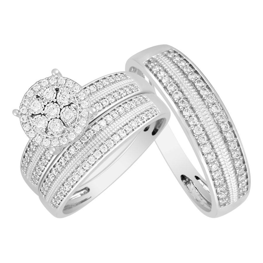 LADIES TRIOS SET 0.75CT ROUND DIAMOND 10K WHITE GOLD