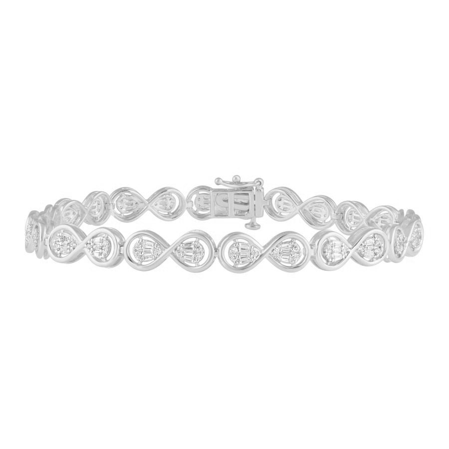 LADIES BRACELET 1.00CT ROUND/BAGUETTE DIAMOND 10K WHITE GOLD