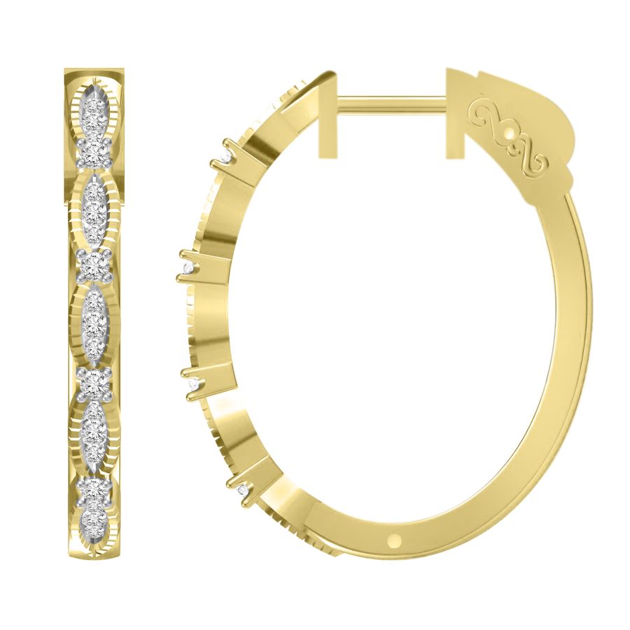 LADIES HOOP EARRINGS 0.50CT ROUND DIAMOND 10K YELLOW GOLD