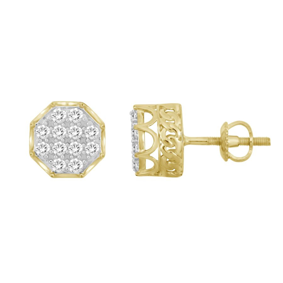 LADIES CUBAN EARRINGS 0.25CT ROUND DIAMOND 10K YELLOW GOLD