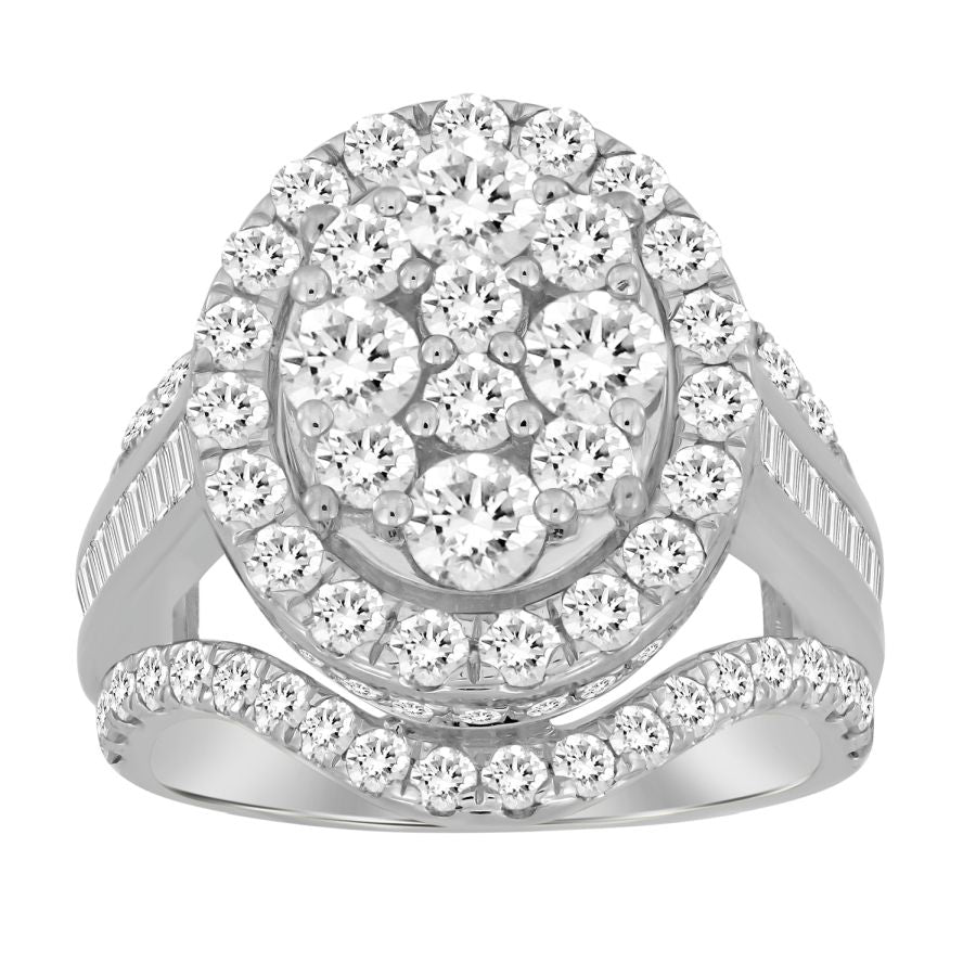 LADIES RING 3.00CT ROUND/BAGUETTE DIAMOND 10K WHITE GOLD