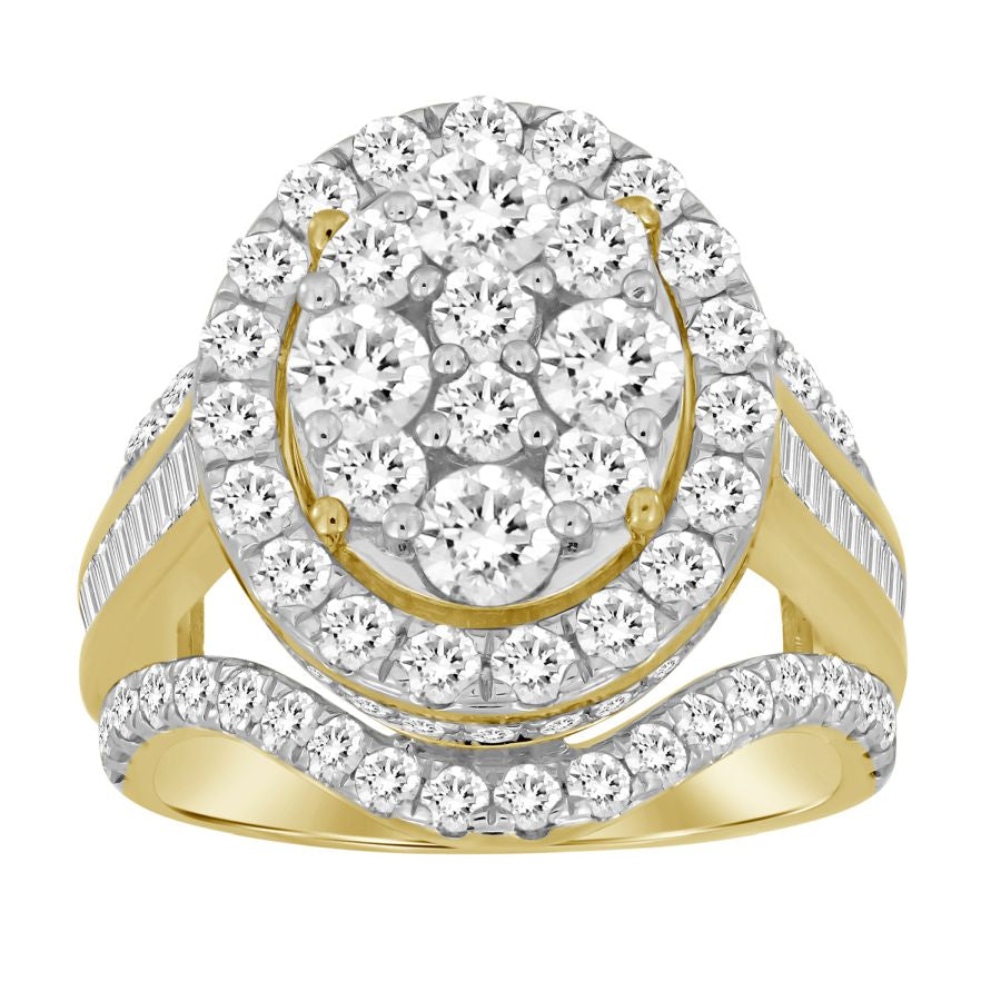 LADIES RING 3.00CT ROUND/BAGUETTE DIAMOND 10K YELLOW GOLD