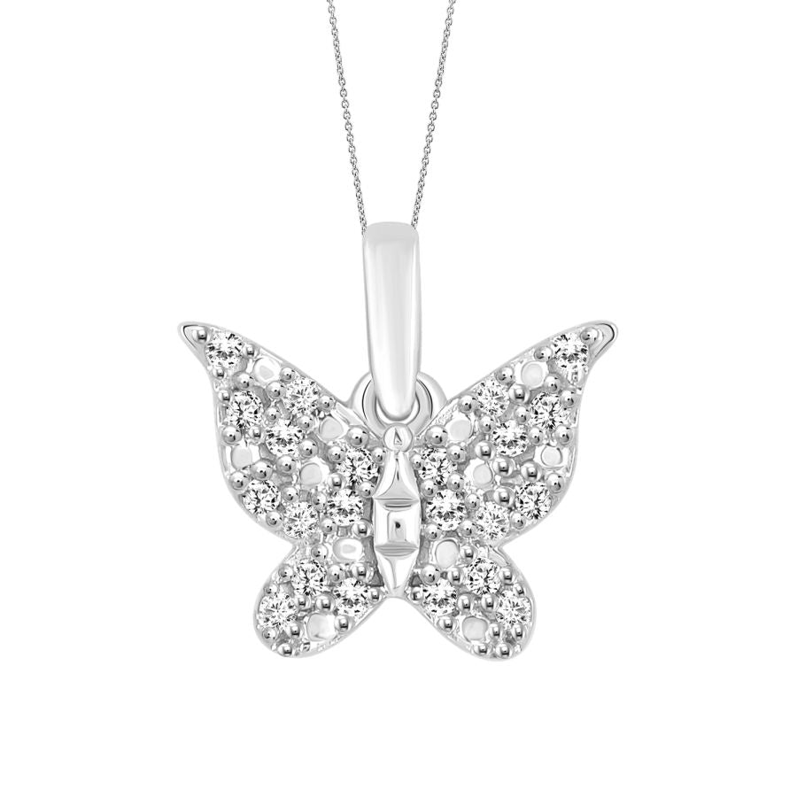 LADIES PENDANT WITH CHAIN 0.10CT ROUND DIAMOND 10K WHITE GOLD