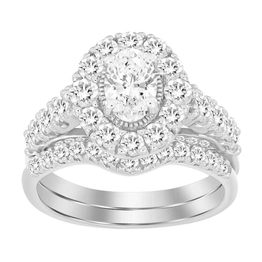 LADIES BRIDAL SET 1.50CT ROUND/OVAL DIAMOND 14K WHITE GOLD (CENTER STONE 0.50CT OVAL DIAMOND)