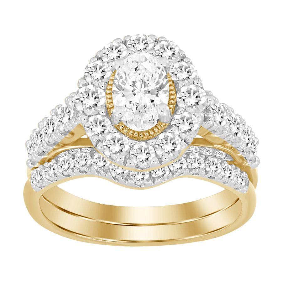 LADIES BRIDAL SET 1.50CT ROUND/OVAL DIAMOND 14K YELLOW GOLD (CENTER STONE 0.50CT OVAL DIAMOND)