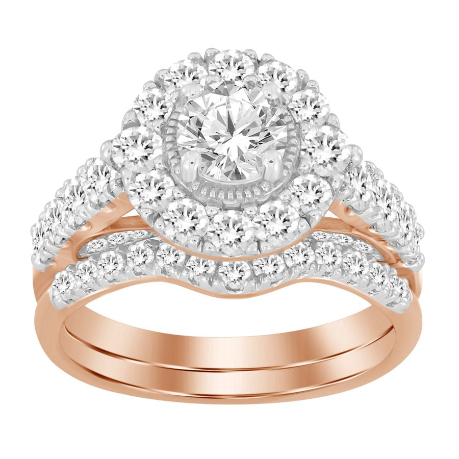 BRIDAL RING SET 2.00CT ROUND DIAMOND 14K ROSE GOLD