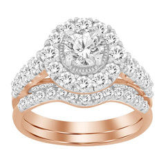 BRIDAL RING SET 2.00CT ROUND DIAMOND 14K ROSE GOLD