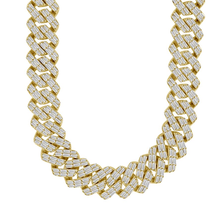 MEN'S NECKLACE 13.50CT BAGUETTE DIAMOND 10K YELLOW GOLD