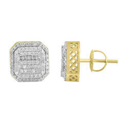 MEN'S STUD EARRINGS 0.50CT ROUND/BAGUETTE DIAMOND 14K YELLOW GOLD