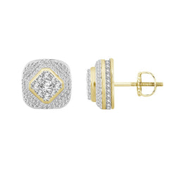 MEN'S STUD EARRINGS 1.00CT ROUND DIAMOND 14K YELLOW GOLD