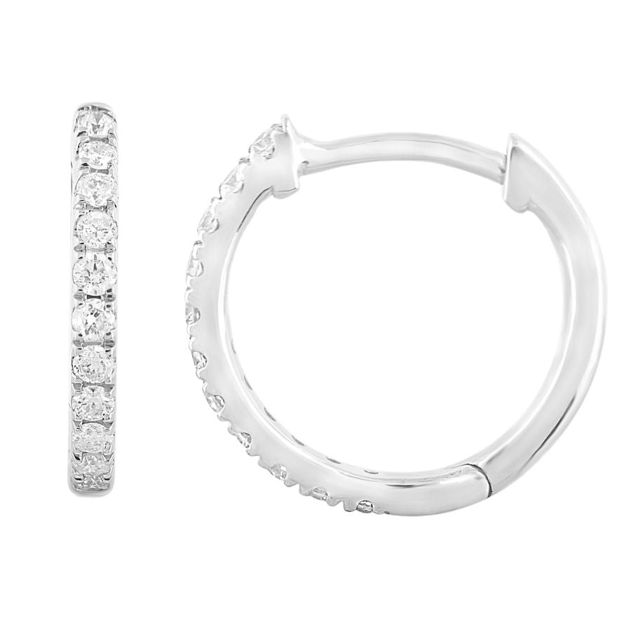 LADIES HOOP EARRINGS 0.20CT ROUND DIAMOND 10K WHITE GOLD