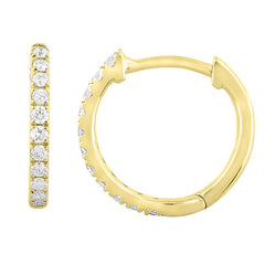 LADIES HOOP EARRINGS 0.20CT ROUND DIAMOND 10K YELLOW GOLD