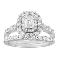 LADIES BRIDAL SET 1.25CT ROUND DIAMOND 10K WHITE GOLD (CENTER STONE 0.33CT EMERALD DIAMOND)