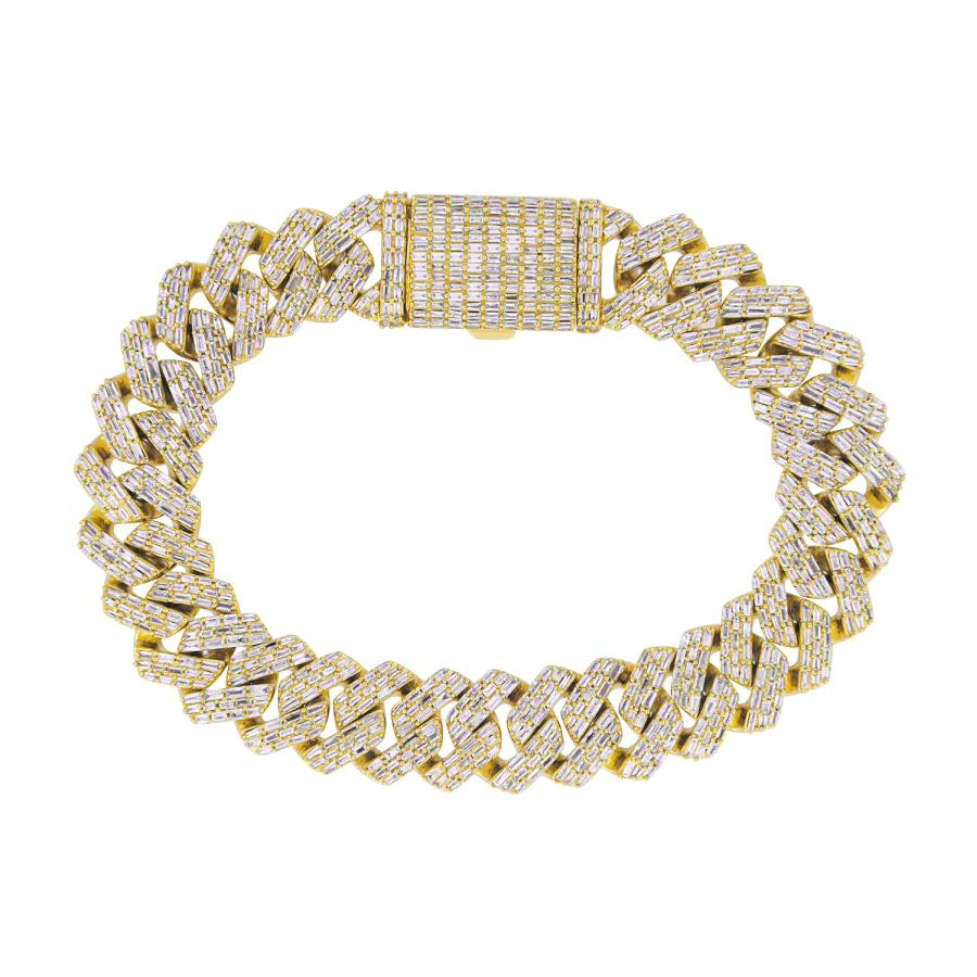 MEN'S BRACELET 6.95CT BAGUETTE DIAMOND 10K YELLOW GOLD